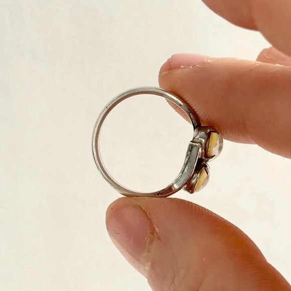 Faux Ethiopian Oval Cut Double Stone Sterling Silver 925 Stamped Ring - sz 5.5 - Picture 8 of 10